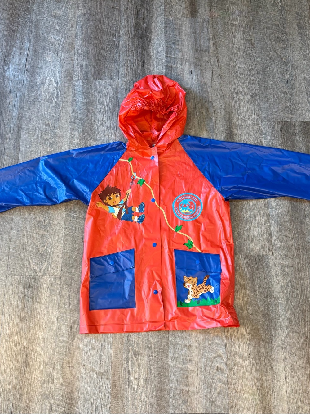 Nick Jr Go Diego Go Kids Rain Coat Hooded Red Blue Sz S/M Retro Nickelodeon